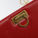 Salvatore Ferragamo Gancini Chain Shoulder Bag Leather Red Auth 147382-18