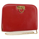 Salvatore Ferragamo Gancini Chain Shoulder Bag Leather Red Auth 147382-1