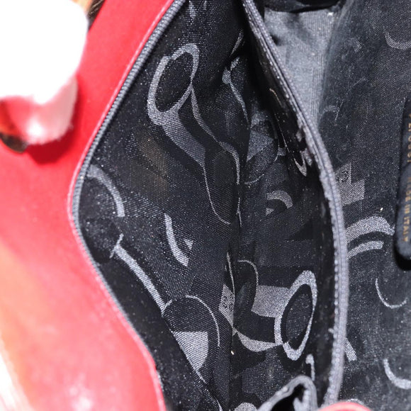 Salvatore Ferragamo Gancini Chain Shoulder Bag Leather Red Auth 147382