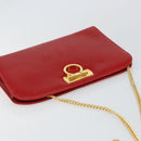 Salvatore Ferragamo Gancini Chain Shoulder Bag Leather Red Auth 147382-6