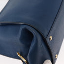 Salvatore Ferragamo Gancini Hand Bag Leather 2way Blue Gold Auth 147384-18