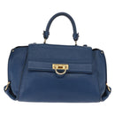 Salvatore Ferragamo Gancini Hand Bag Leather 2way Blue Gold Auth 147384-13