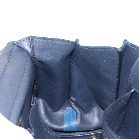 Salvatore Ferragamo Gancini Hand Bag Leather 2way Blue Gold Auth 147384