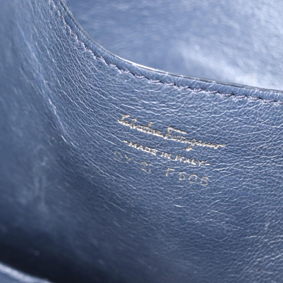 Salvatore Ferragamo Gancini Hand Bag Leather 2way Blue Gold Auth 147384