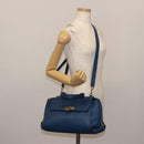 Salvatore Ferragamo Gancini Hand Bag Leather 2way Blue Gold Auth 147384-24