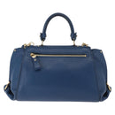 Salvatore Ferragamo Gancini Hand Bag Leather 2way Blue Gold Auth 147384-2