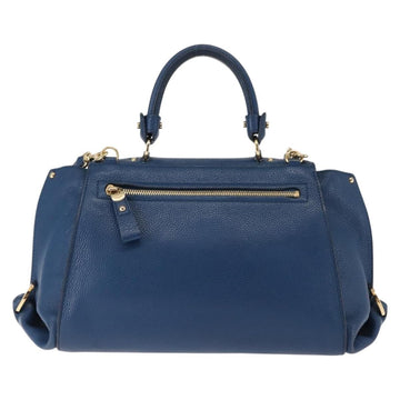 Salvatore Ferragamo Gancini Hand Bag Leather 2way Blue Gold Auth 147384 - 0