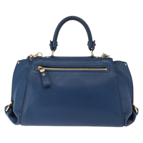 Salvatore Ferragamo Gancini Hand Bag Leather 2way Blue Gold Auth 147384