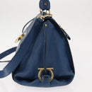 Salvatore Ferragamo Gancini Hand Bag Leather 2way Blue Gold Auth 147384-3