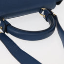 Salvatore Ferragamo Gancini Hand Bag Leather 2way Blue Gold Auth 147384-7