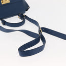 Salvatore Ferragamo Gancini Hand Bag Leather 2way Blue Gold Auth 147384-8