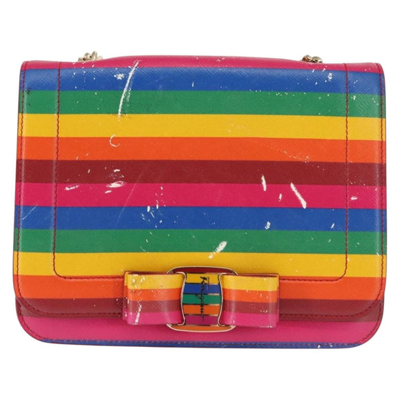 Salvatore Ferragamo Vala Shoulder Bag Leather Multicolor Gold Auth 147386