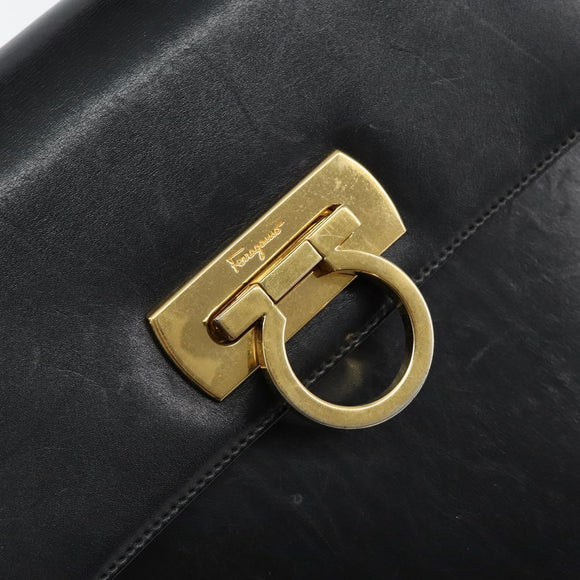 Salvatore Ferragamo Gancini Hand Bag Leather 2way Black Gold Auth 147387