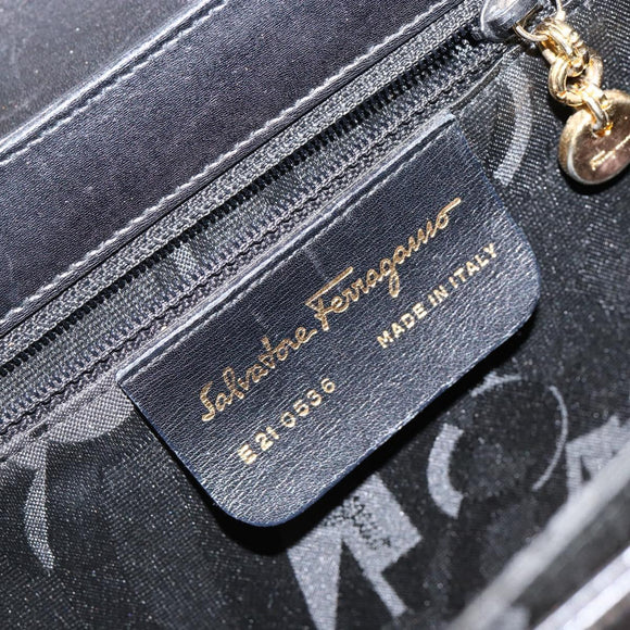 Salvatore Ferragamo Gancini Hand Bag Leather 2way Black Gold Auth 147387
