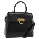 Salvatore Ferragamo Gancini Hand Bag Leather 2way Black Gold Auth 147387-1