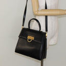 Salvatore Ferragamo Gancini Hand Bag Leather 2way Black Gold Auth 147387-25