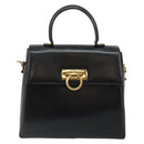 Salvatore Ferragamo Gancini Hand Bag Leather 2way Black Gold Auth 147387-13