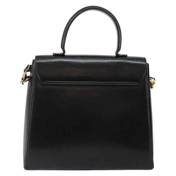 Salvatore Ferragamo Gancini Hand Bag Leather 2way Black Gold Auth 147387