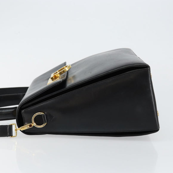 Salvatore Ferragamo Gancini Hand Bag Leather 2way Black Gold Auth 147387