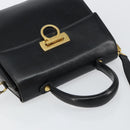 Salvatore Ferragamo Gancini Hand Bag Leather 2way Black Gold Auth 147387-6