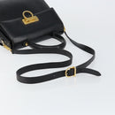 Salvatore Ferragamo Gancini Hand Bag Leather 2way Black Gold Auth 147387-8
