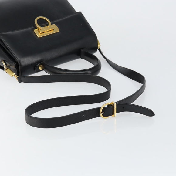 Salvatore Ferragamo Gancini Hand Bag Leather 2way Black Gold Auth 147387
