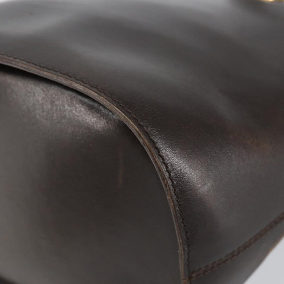 CELINE Circle Shoulder Bag Leather Brown Gold Auth 147388