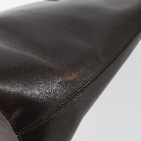 CELINE Circle Shoulder Bag Leather Brown Gold Auth 147388