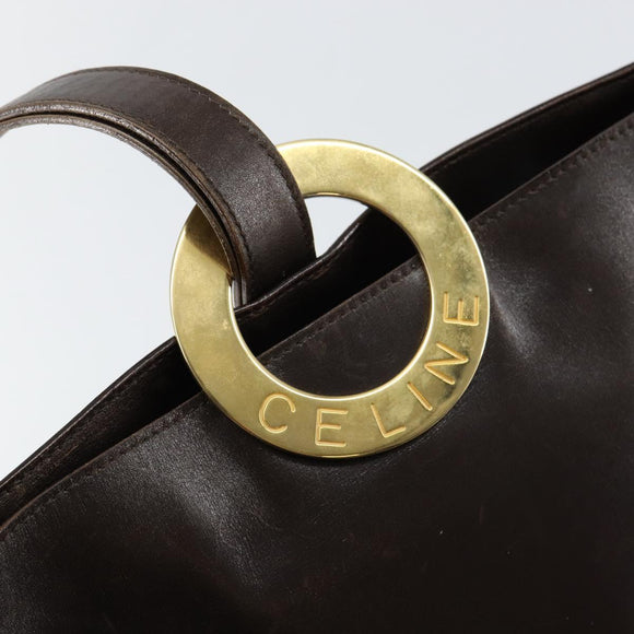 CELINE Circle Shoulder Bag Leather Brown Gold Auth 147388