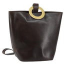 CELINE Circle Shoulder Bag Leather Brown Gold Auth 147388-1