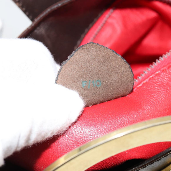 CELINE Circle Shoulder Bag Leather Brown Gold Auth 147388