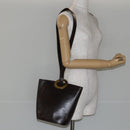 CELINE Circle Shoulder Bag Leather Brown Gold Auth 147388-23