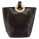 CELINE Circle Shoulder Bag Leather Brown Gold Auth 147388-13
