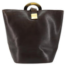 CELINE Circle Shoulder Bag Leather Brown Gold Auth 147388-2