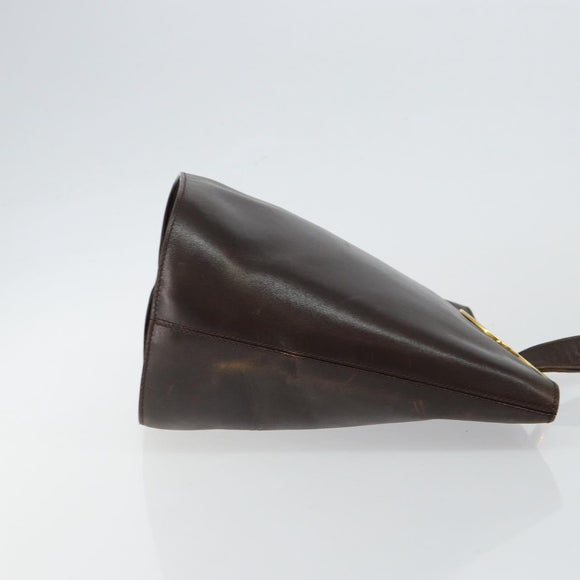 CELINE Circle Shoulder Bag Leather Brown Gold Auth 147388