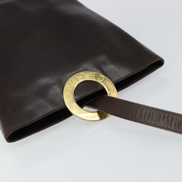 CELINE Circle Shoulder Bag Leather Brown Gold Auth 147388
