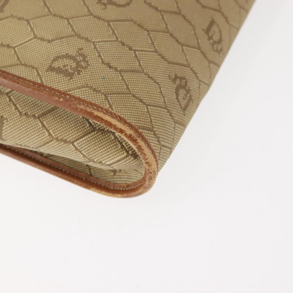 Christian Dior Honeycomb Canvas Shoulder Bag Beige Gold Auth 147390