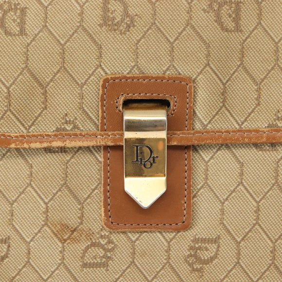 Christian Dior Honeycomb Canvas Shoulder Bag Beige Gold Auth 147390