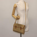 Christian Dior Honeycomb Canvas Shoulder Bag Beige Gold Auth 147390-22