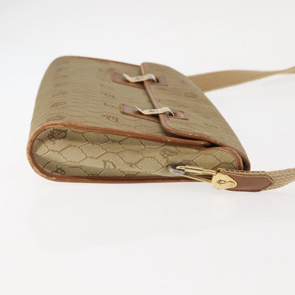 Christian Dior Honeycomb Canvas Shoulder Bag Beige Gold Auth 147390