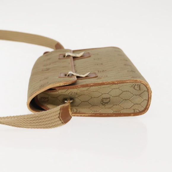 Christian Dior Honeycomb Canvas Shoulder Bag Beige Gold Auth 147390