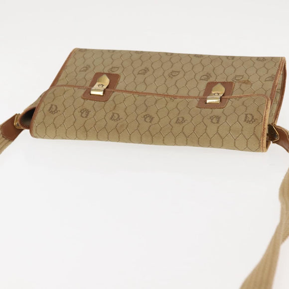 Christian Dior Honeycomb Canvas Shoulder Bag Beige Gold Auth 147390