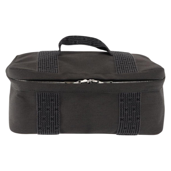 HERMES Vanity Her Line Cosmetic Pouch Canvas Gray Auth 147392