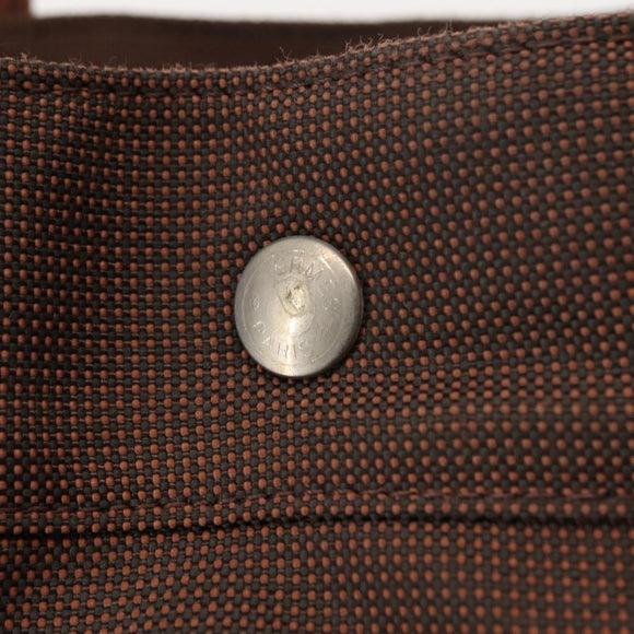 HERMES Her Line MM Tote Bag Canvas Brown Silver Auth 147393