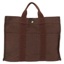 HERMES Her Line MM Tote Bag Canvas Brown Silver Auth 147393-13