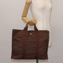 HERMES Her Line MM Tote Bag Canvas Brown Silver Auth 147393-21