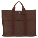 HERMES Her Line MM Tote Bag Canvas Brown Silver Auth 147393-2