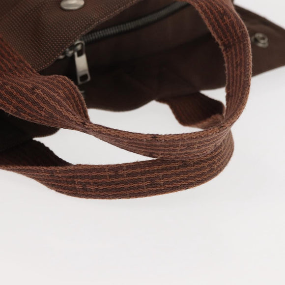 HERMES Her Line MM Tote Bag Canvas Brown Silver Auth 147393