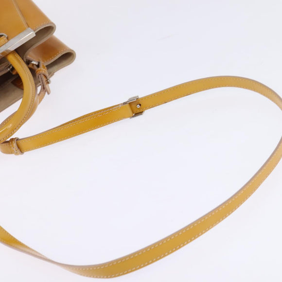 FENDI PETITE 2JOURS Hand Bag Leather Yellow Silver Auth 147396