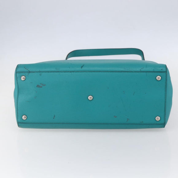 FENDI 2JOURS Hand Bag Leather Turquoise Blue Silver Auth 147397